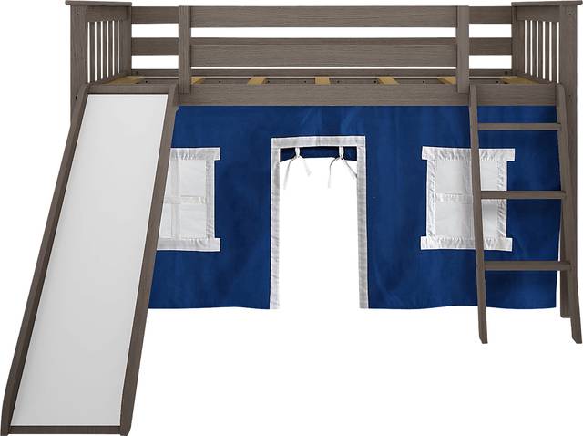 Kids Ayleth Brown Twin Low Loft Bed with Slide and Blue Tent - Thumbnail - Image 4