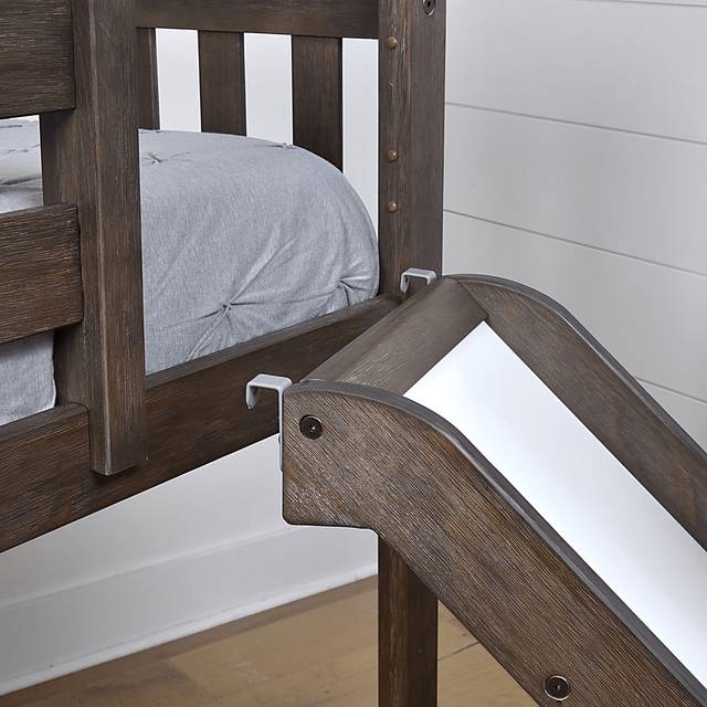 Kids Ayleth Brown Twin Low Loft Bed with Slide and Blue Tent - Thumbnail - Image 6