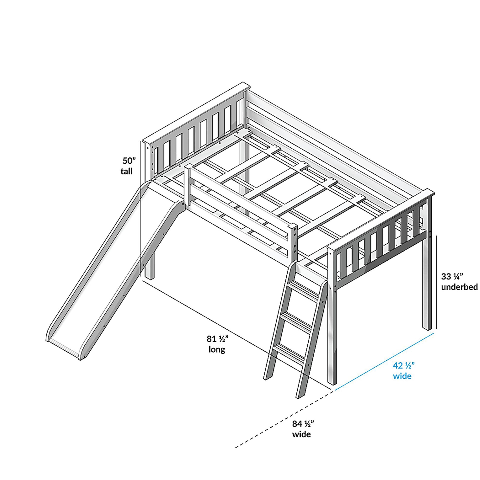 Kids Ayleth Brown Twin Low Loft Bed with Slide and Blue Tent - Image 7