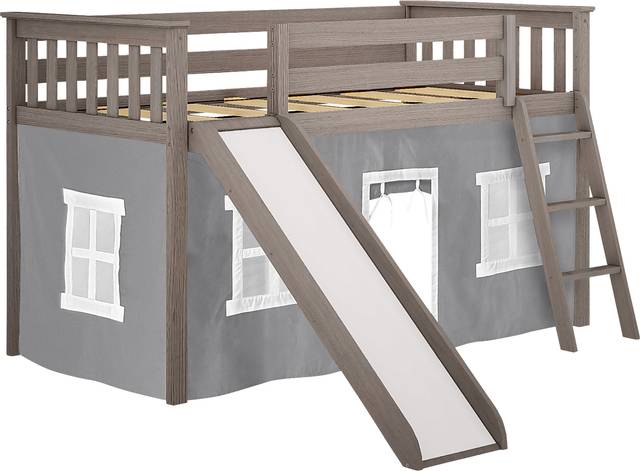 Kids Ayleth Brown Twin Low Loft Bed with Slide and Gray Tent - Thumbnail - Image 4
