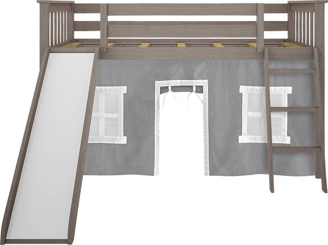 Kids Ayleth Brown Twin Low Loft Bed with Slide and Gray Tent - Thumbnail - Image 5