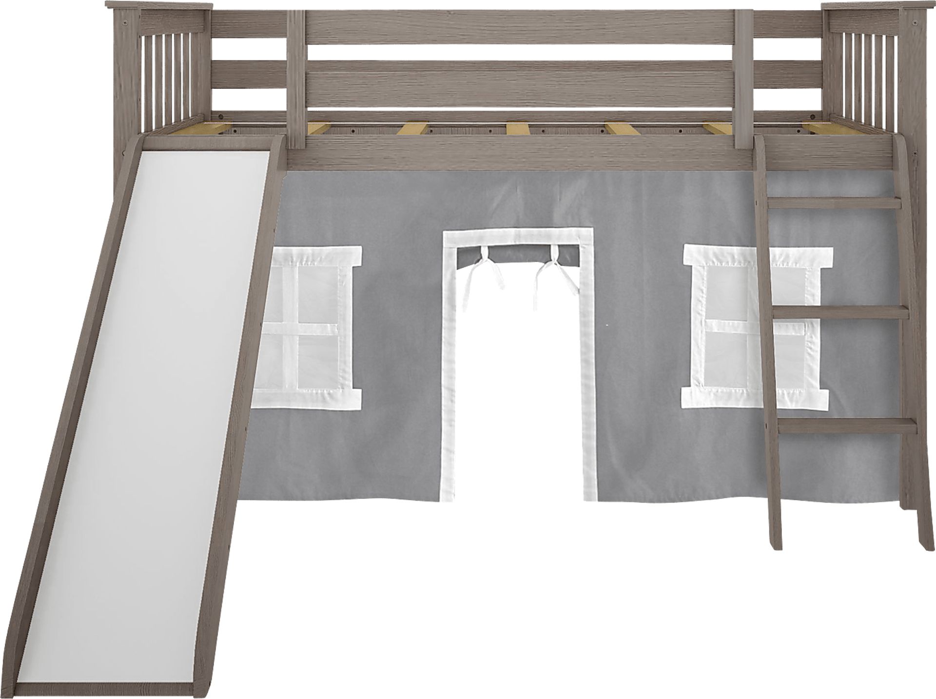 Kids Ayleth Brown Twin Low Loft Bed with Slide and Gray Tent - Image 5
