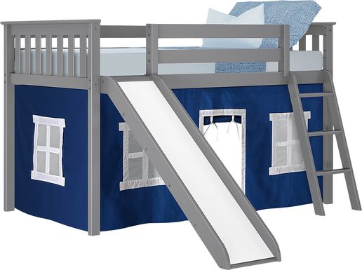 Kids Ayleth Gray Twin Low Loft Bed with Blue Tent