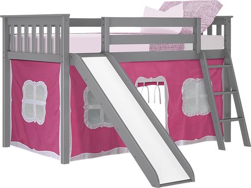 Kids Ayleth Gray Twin Low Loft Bed with Pink Tent