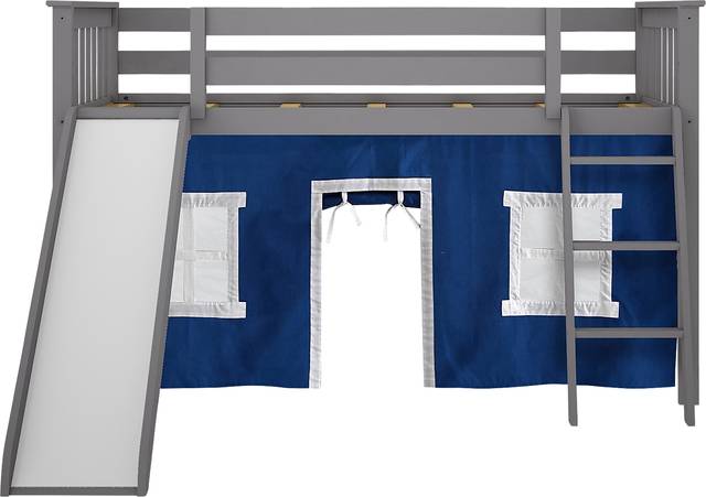 Kids Ayleth Gray Twin Low Loft Bed with Slide and Blue Tent - Thumbnail - Image 4
