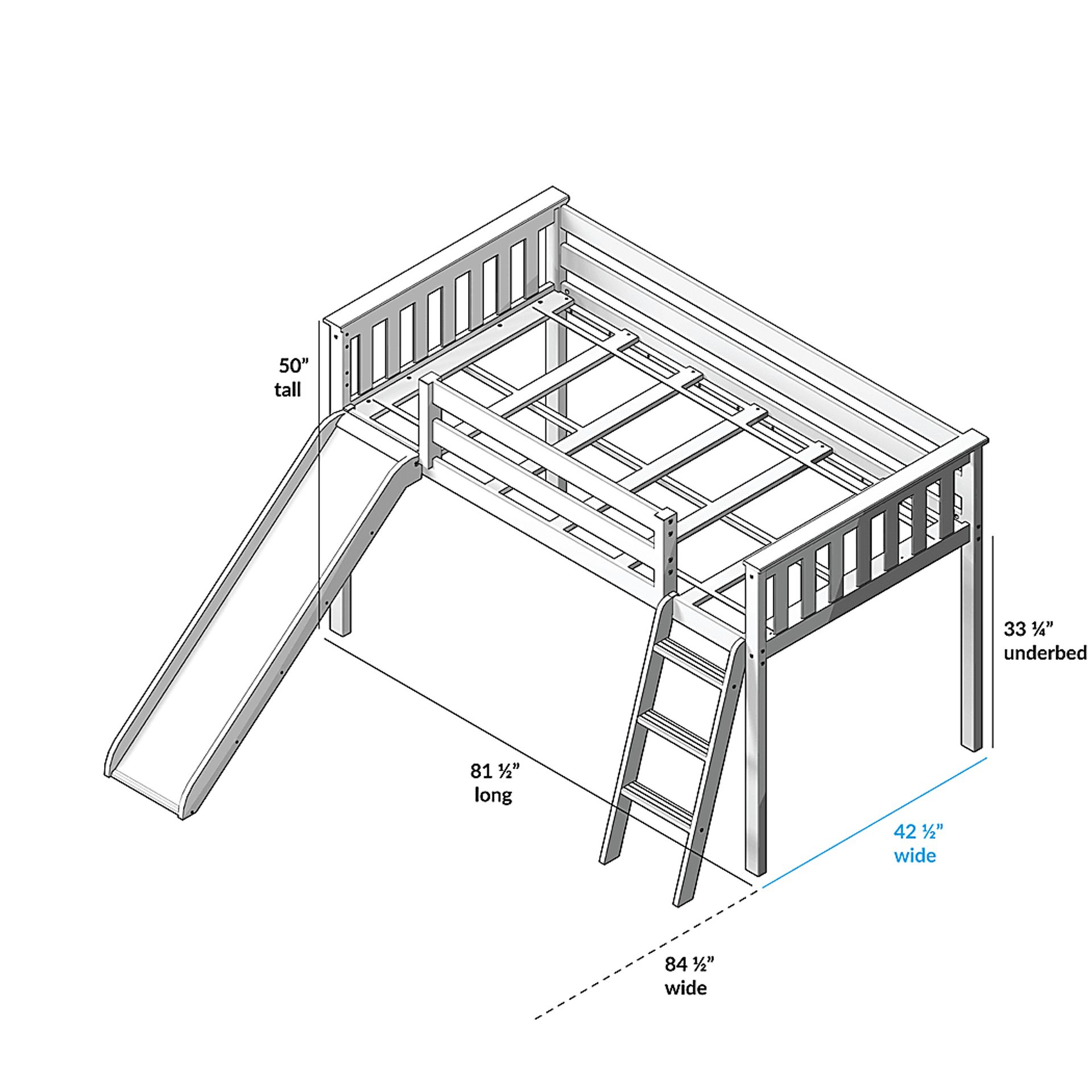 Kids Ayleth Gray Twin Low Loft Bed with Slide and Blue Tent - Image 7