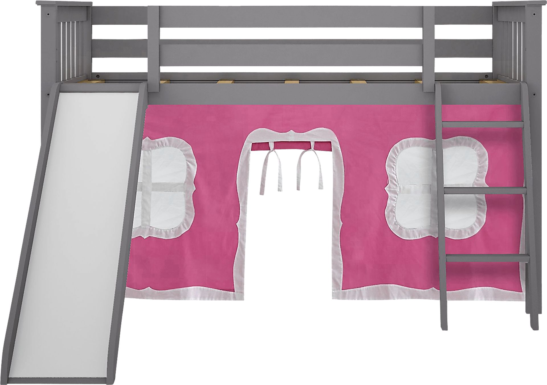 Kids Ayleth Gray Twin Low Loft Bed with Slide and Pink Tent - Image 4