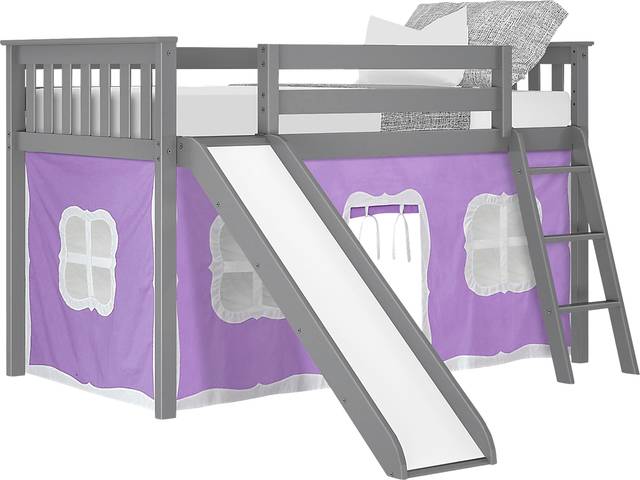 Kids Ayleth Gray Twin Low Loft Bed with Slide and Pink Tent - Thumbnail - Image 2