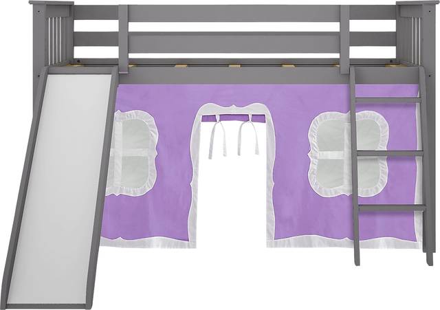 Kids Ayleth Gray Twin Low Loft Bed with Slide and Pink Tent - Thumbnail - Image 4