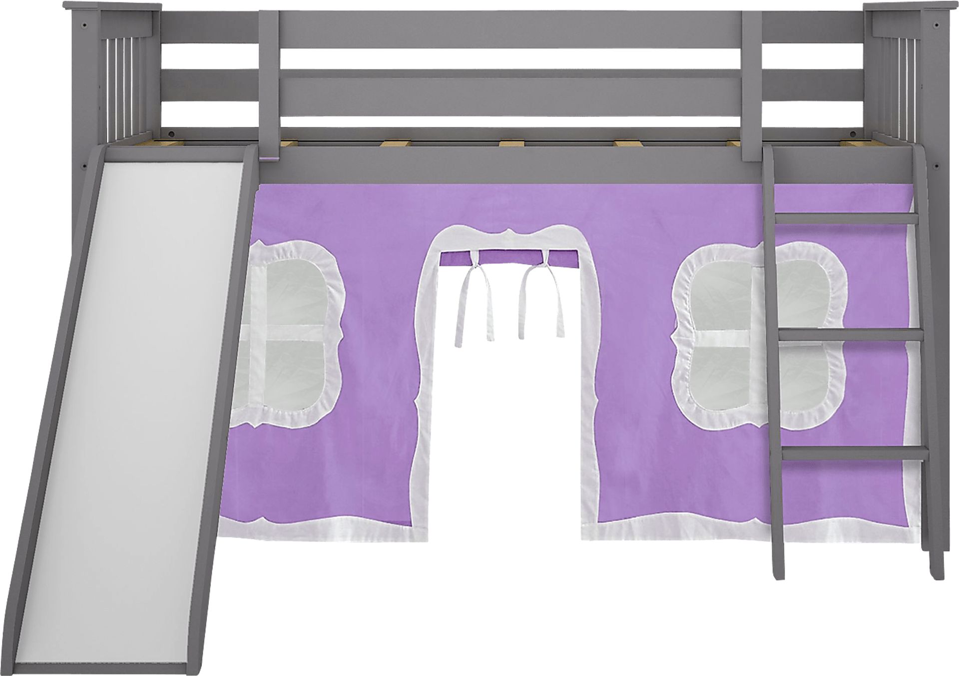 Kids Ayleth Gray Twin Low Loft Bed with Slide and Pink Tent - Image 4