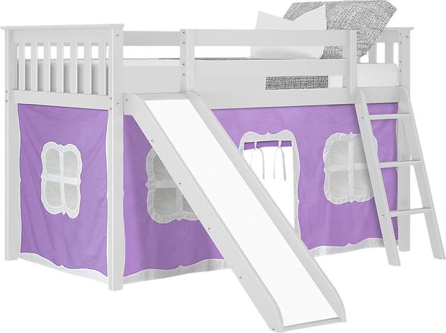Kids Ayleth White Twin Low Loft Bed with Purple Tent - Thumbnail - Image 2