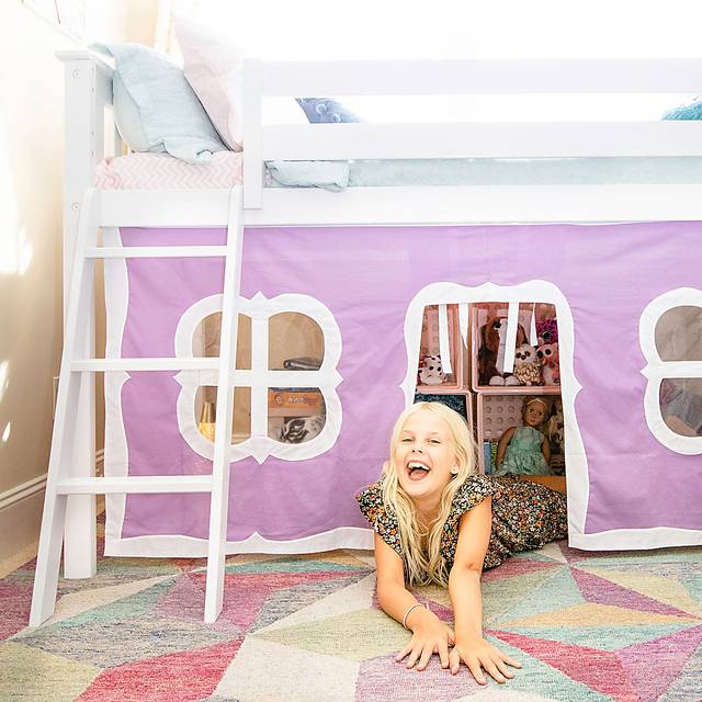 Kids Ayleth White Twin Low Loft Bed with Purple Tent - Thumbnail - Image 4