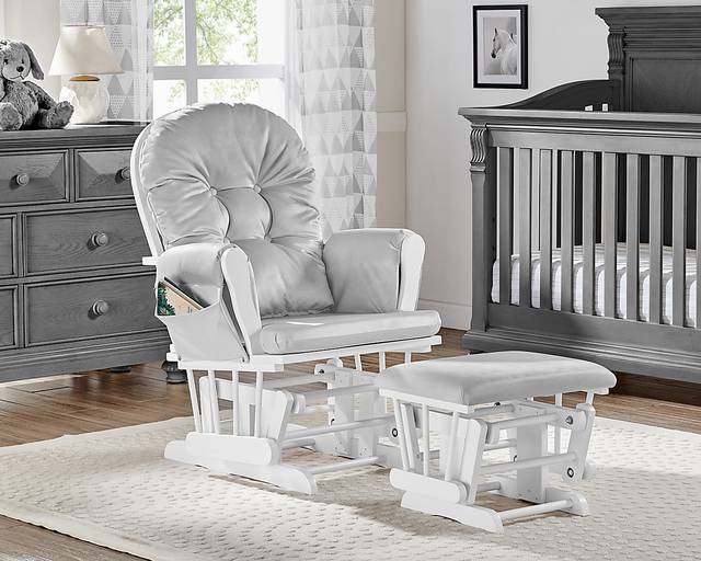 Baby Cache Coletta Light Gray-White Glider and Ottoman - Thumbnail - Image 4