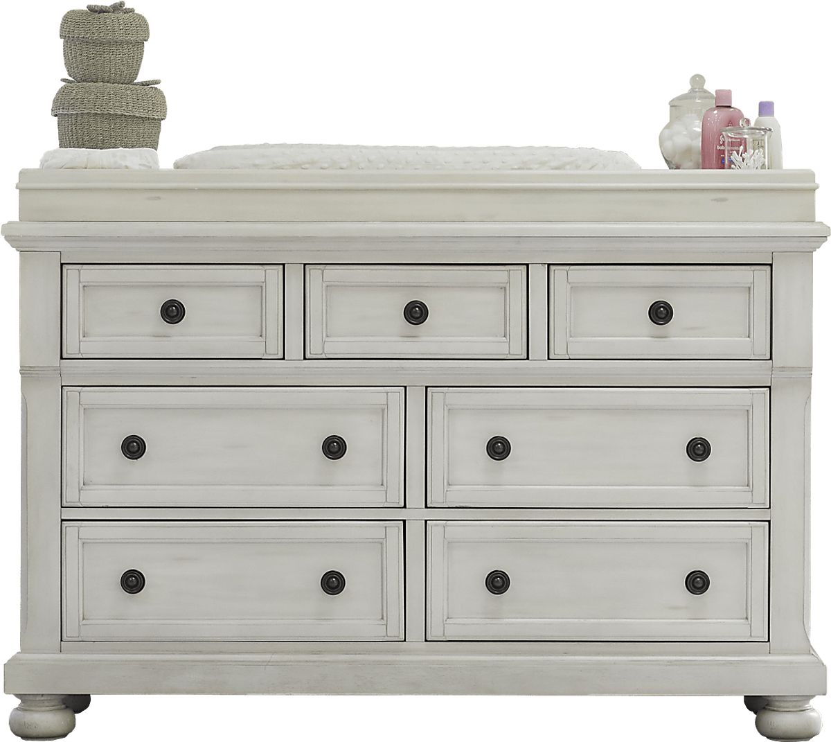 Baby Cache Prestcott Antique White Dresser with Changing Topper and Pad