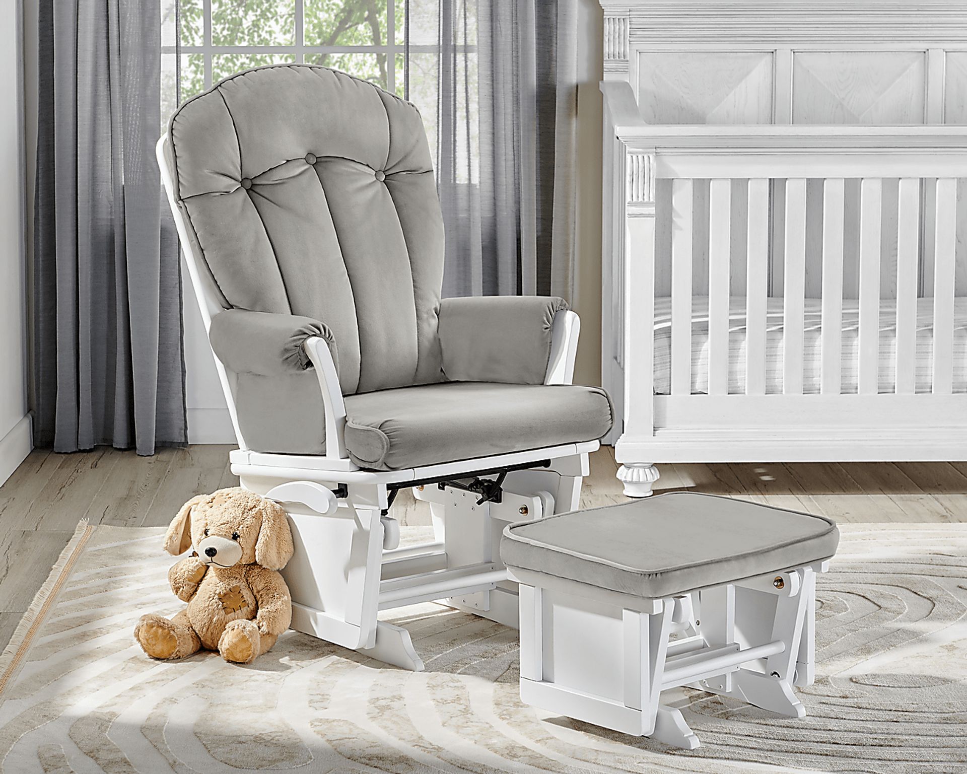 Baby Cache Vanya Light Gray-White Glider and Ottoman - Image 4