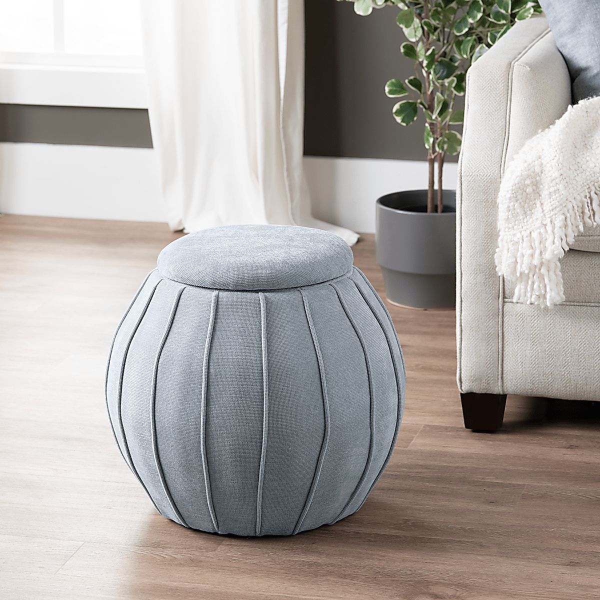 Baccharis Blue,Gray Chenille Fabric Storage Ottoman | Rooms to Go