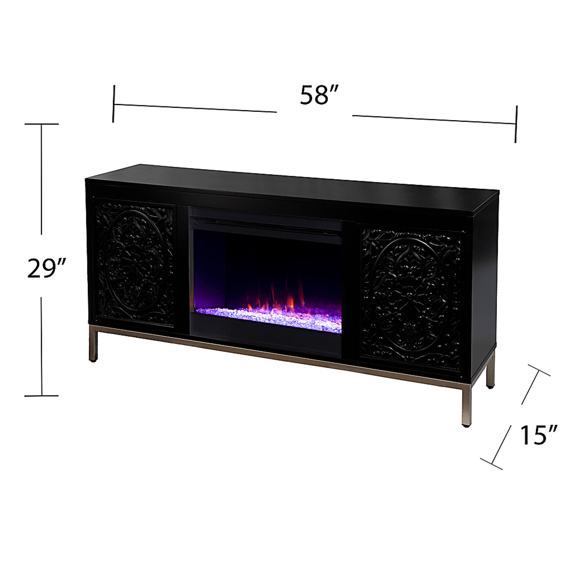Baillon I Black 58 in. Console, With Color Changing Electric Fireplace - Image 4