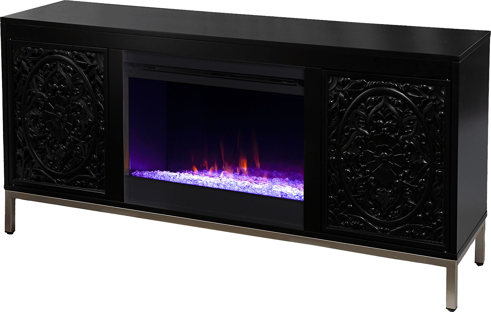 Baillon I Black 58 in. Console, With Color Changing Electric Fireplace