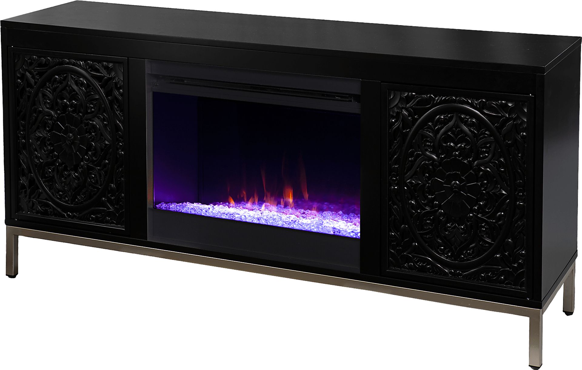 Baillon I Black 58 in. Console, With Color Changing Electric Fireplace - Image 1