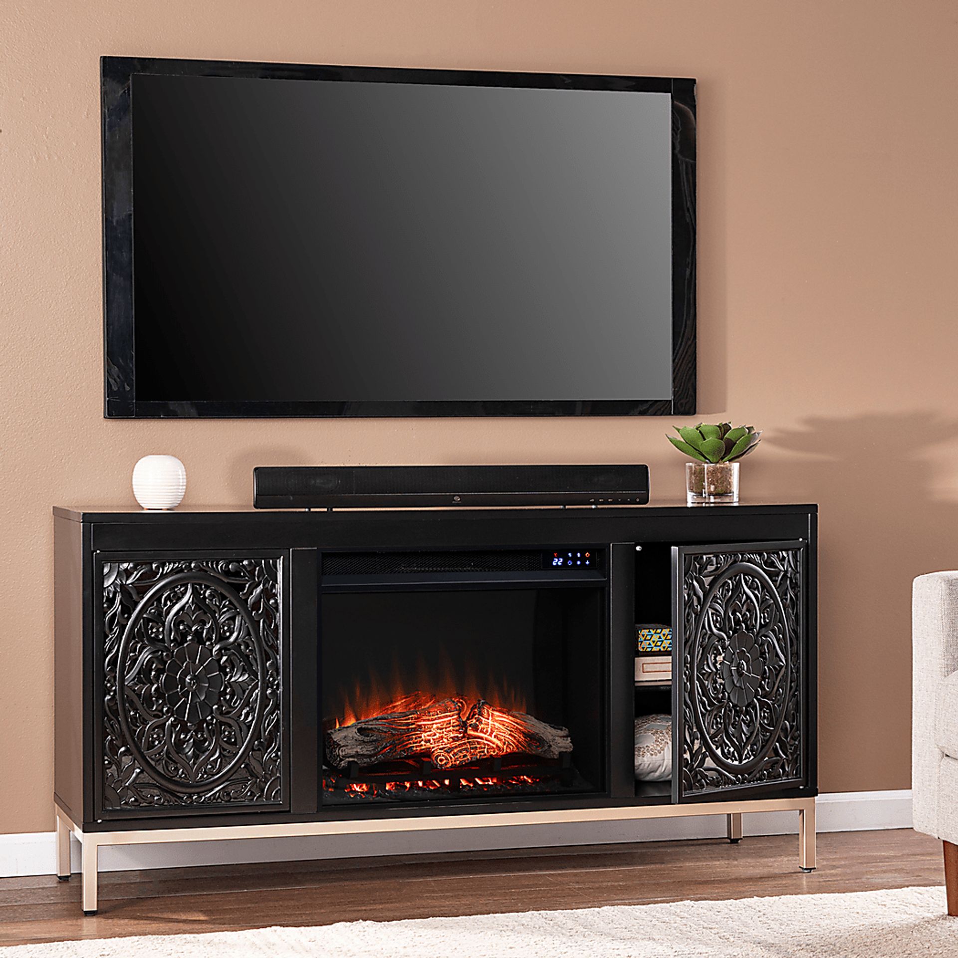 Baillon IV Black 58 in. Console, With Touch Panel Electric Fireplace - Image 3