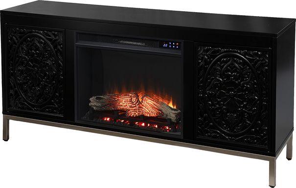 Baillon II Black 58 in. Console, With Electric Log Fireplace