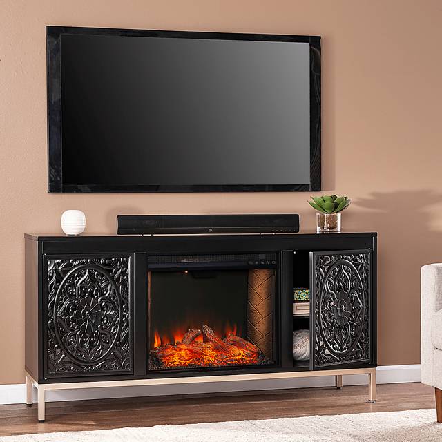 Baillon III Black 58 in. Console, With Electric Smart Fireplace - Thumbnail - Image 2