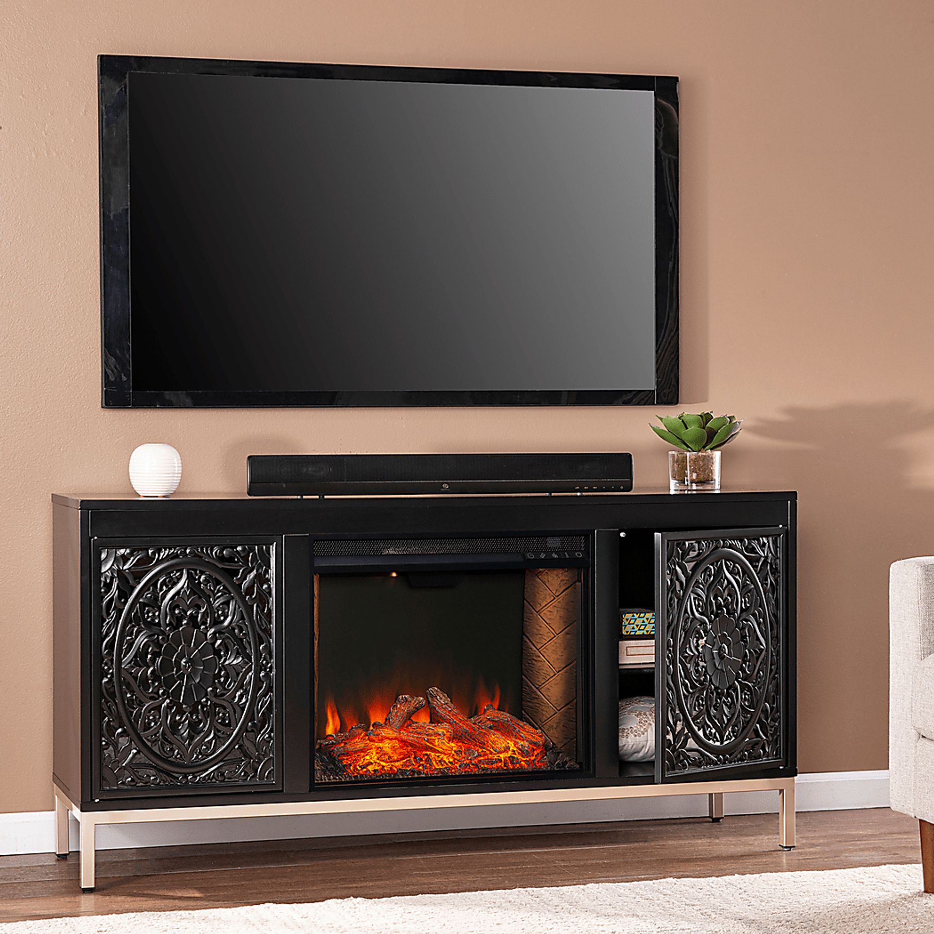 Baillon III Black 58 in. Console, With Electric Smart Fireplace - Image 2