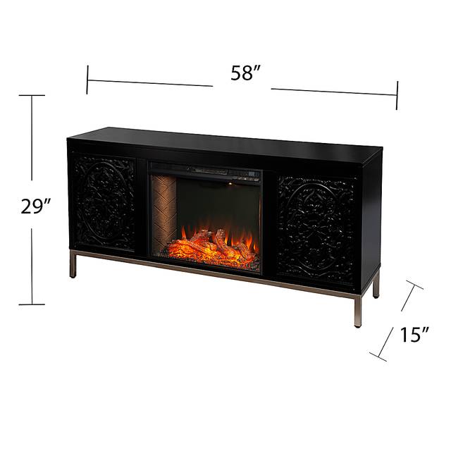 Baillon III Black 58 in. Console, With Electric Smart Fireplace - Thumbnail - Image 3