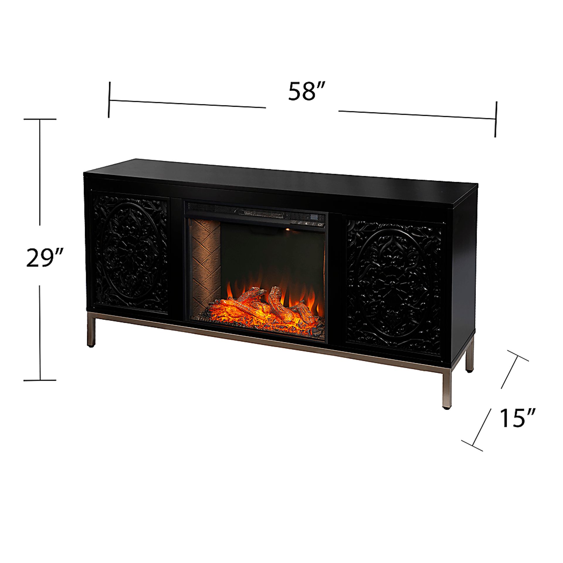 Baillon III Black 58 in. Console, With Electric Smart Fireplace - Image 3