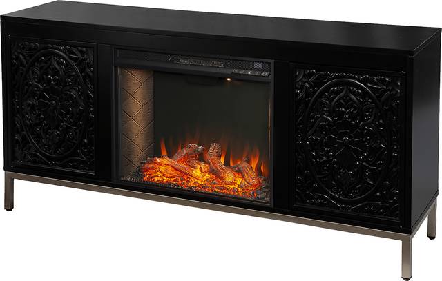 Baillon III Black 58 in. Console, With Electric Smart Fireplace - Thumbnail - Image 1