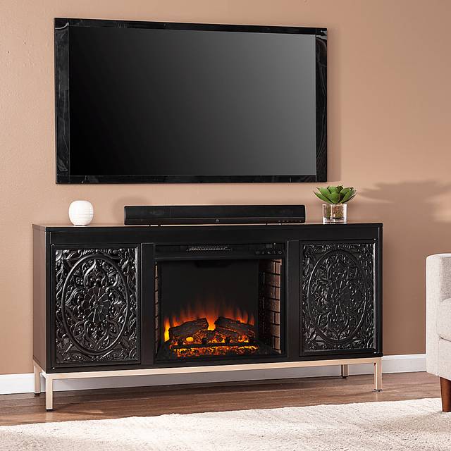 Baillon II Black 58 in. Console With Electric Log Fireplace - Thumbnail - Image 4