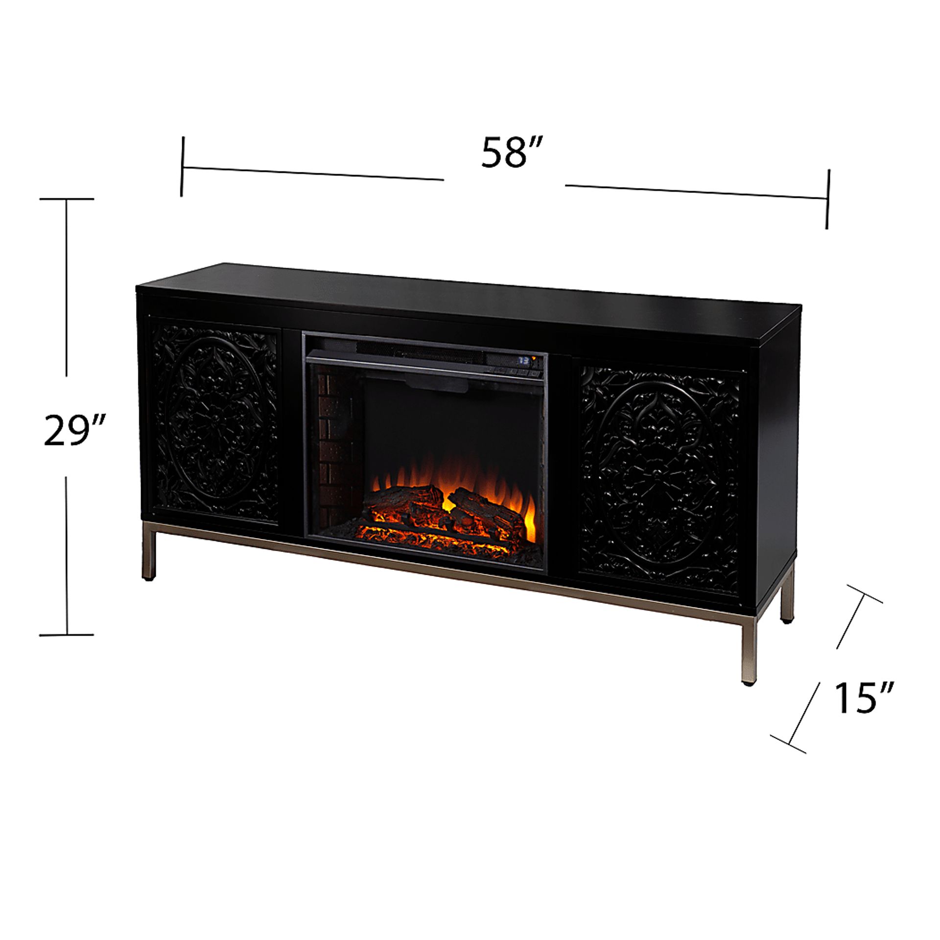 Baillon II Black 58 in. Console With Electric Log Fireplace - Image 6