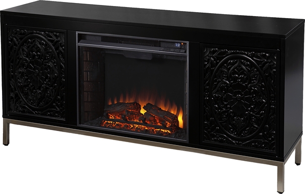 Baillon II Black 58 in. Console With Electric Log Fireplace