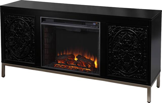 Baillon II Black 58 in. Console With Electric Log Fireplace - Thumbnail - Image 1