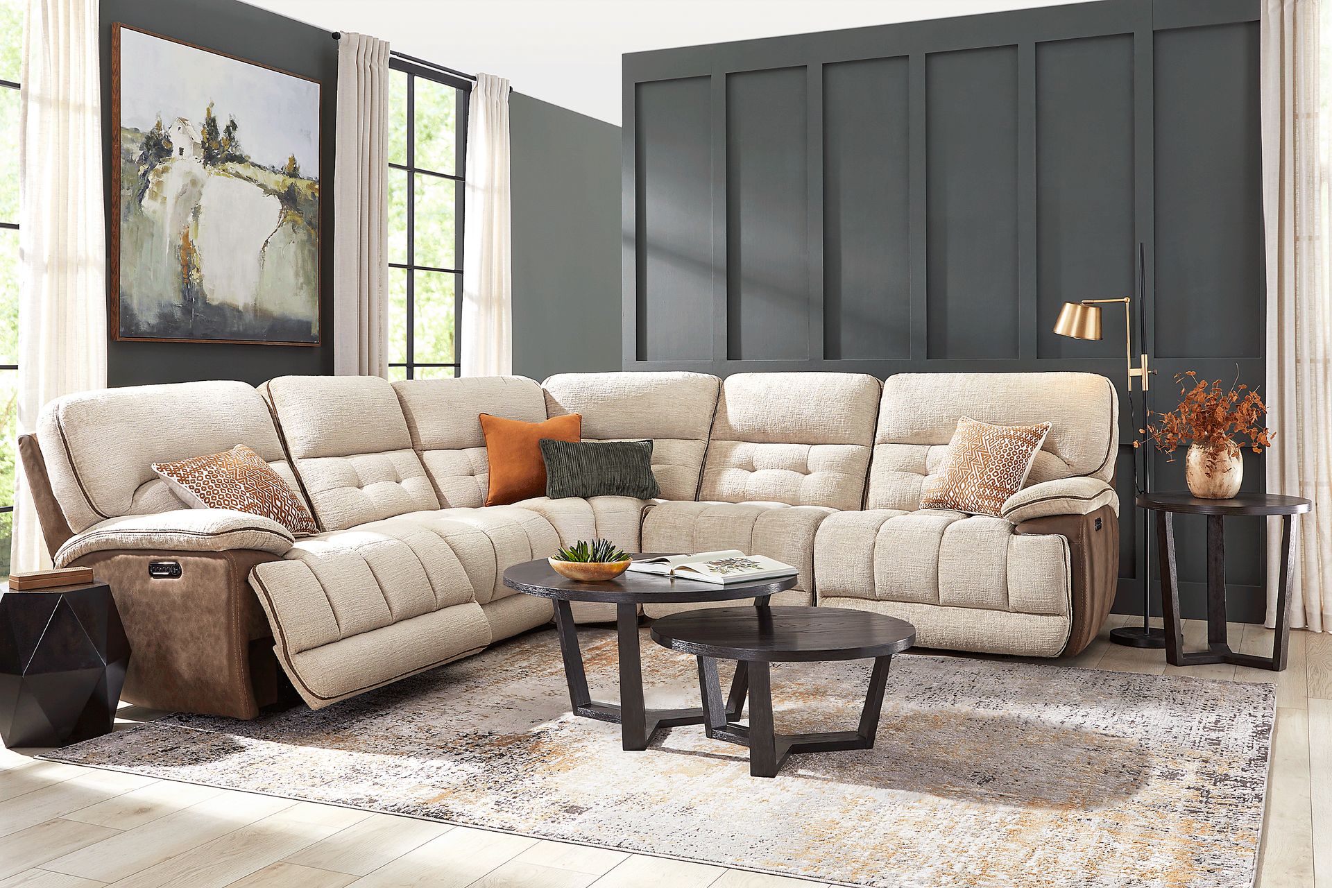 Bakersfield Beige 5 Pc Dual Power Reclining Sectional - Image 2
