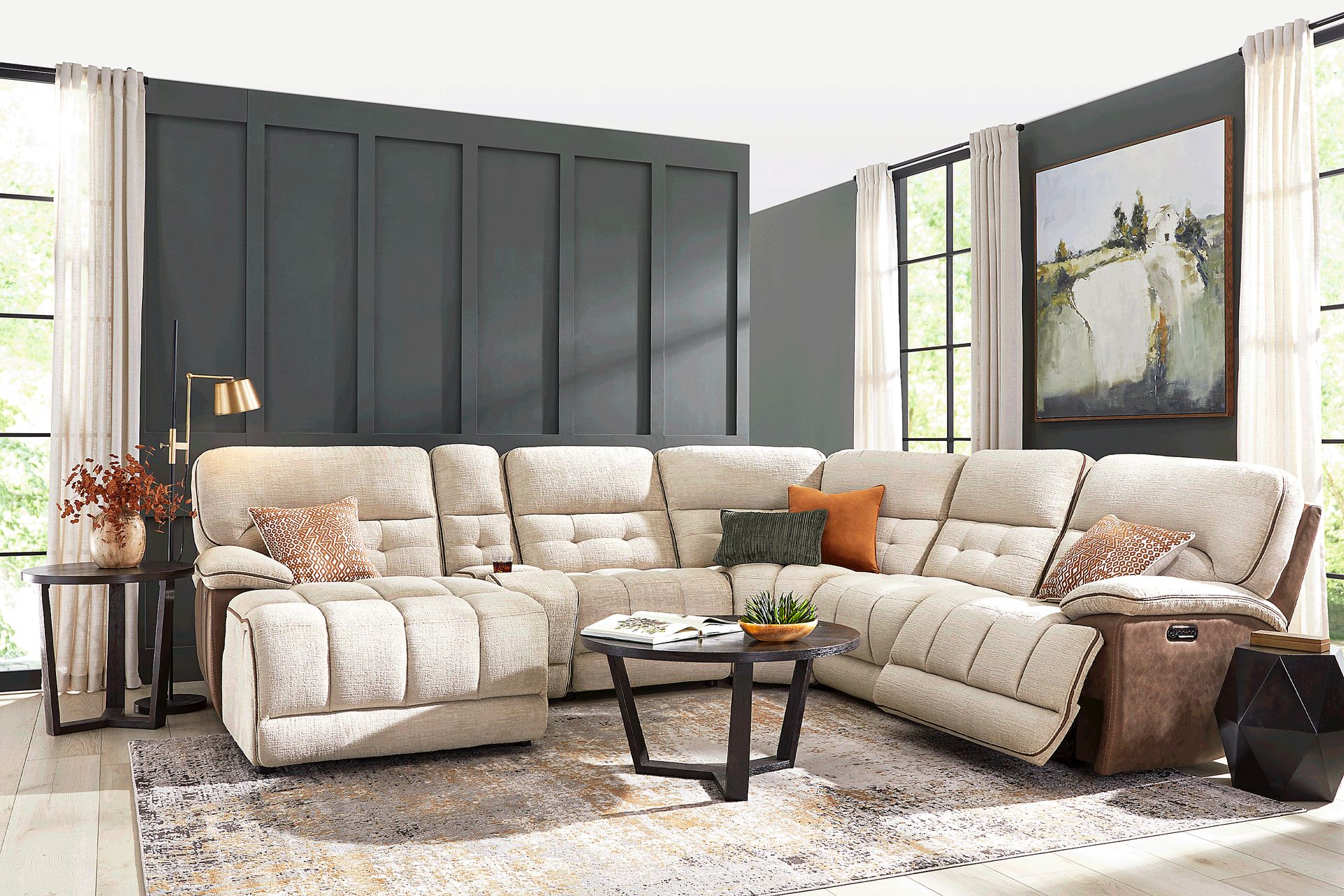 Bakersfield Beige 6 Pc Dual Power Reclining Sectional - Image 2