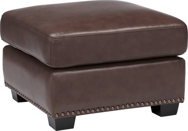 Balencia Dark Brown Leather Ottoman - Thumbnail - Image 1