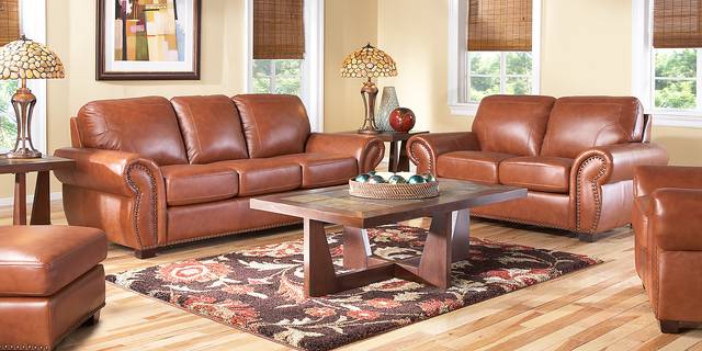 Balencia Light Brown Leather 2 Pc Living Room - Thumbnail - Image 1