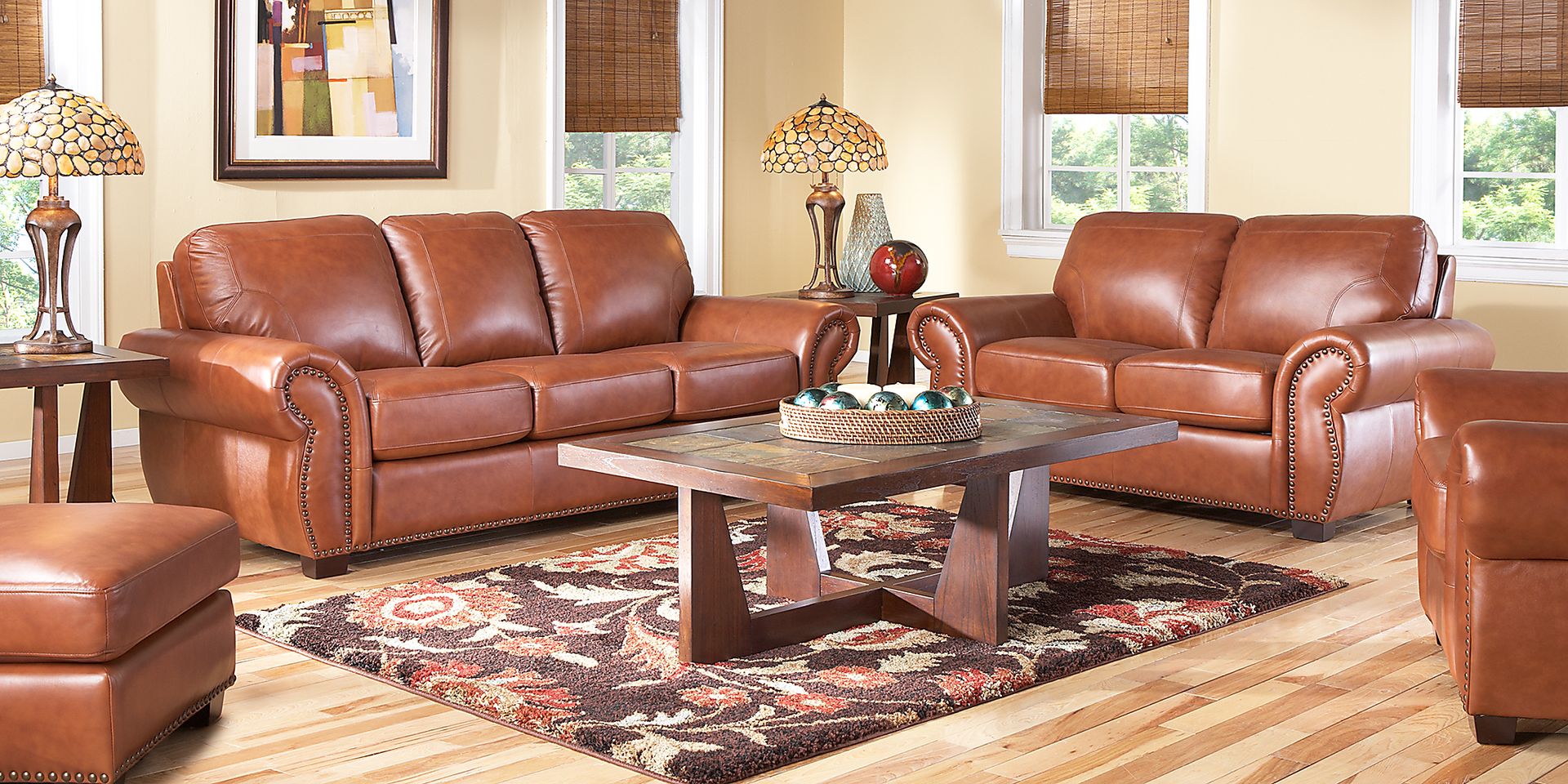 Balencia Light Brown Leather 2 Pc Living Room - Image 1