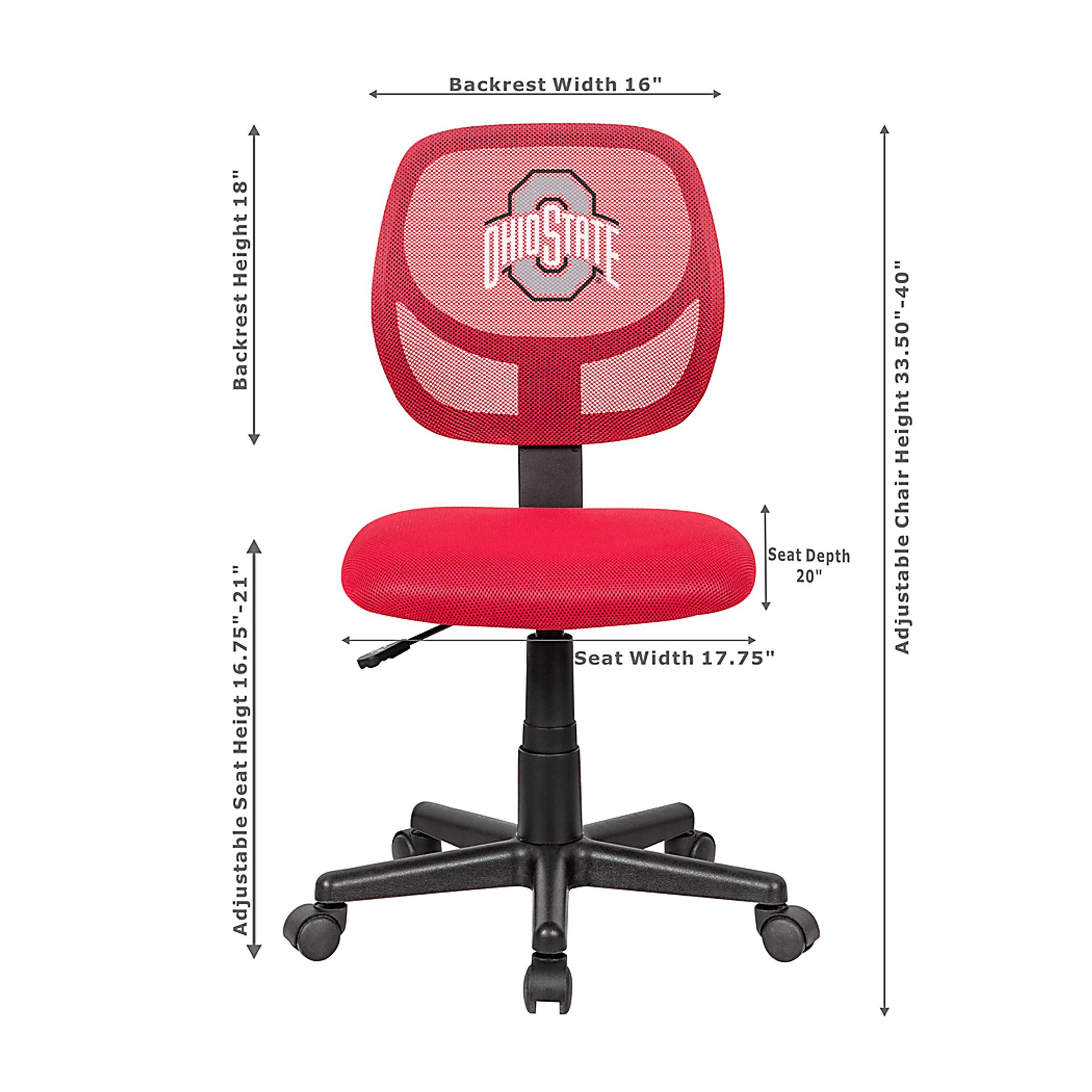 Ball Hacker NCAA Ohio State Red Desk Chair - Image 5