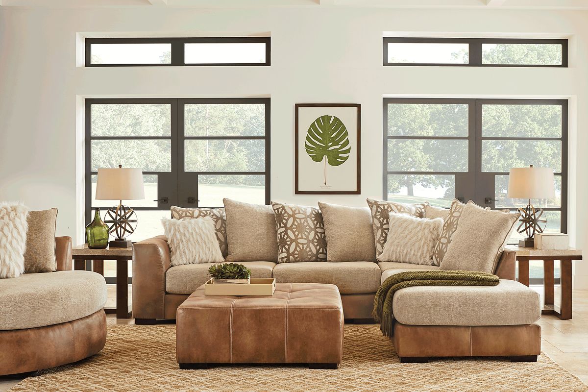 Ballinger 3 Pc Beige Polyester Fabric Living Room Set With 2 Pc ...