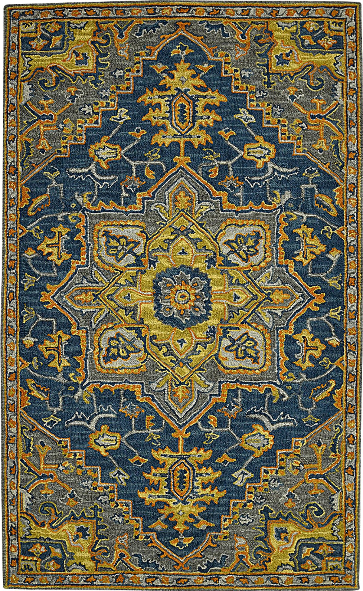 Bania Blue Wool Fabric Rug | Rooms to Go