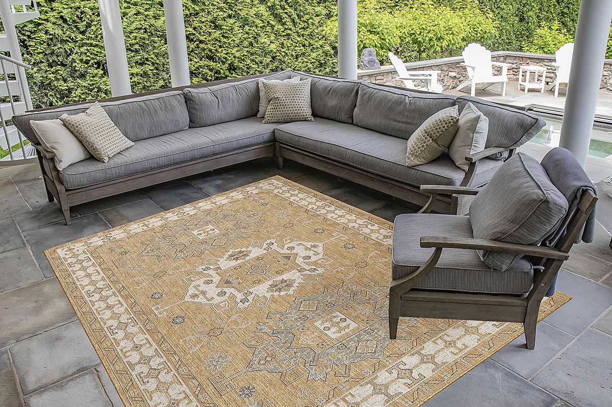 Bannigan Natural Beige,White Outdoor Rugs | Rooms to Go