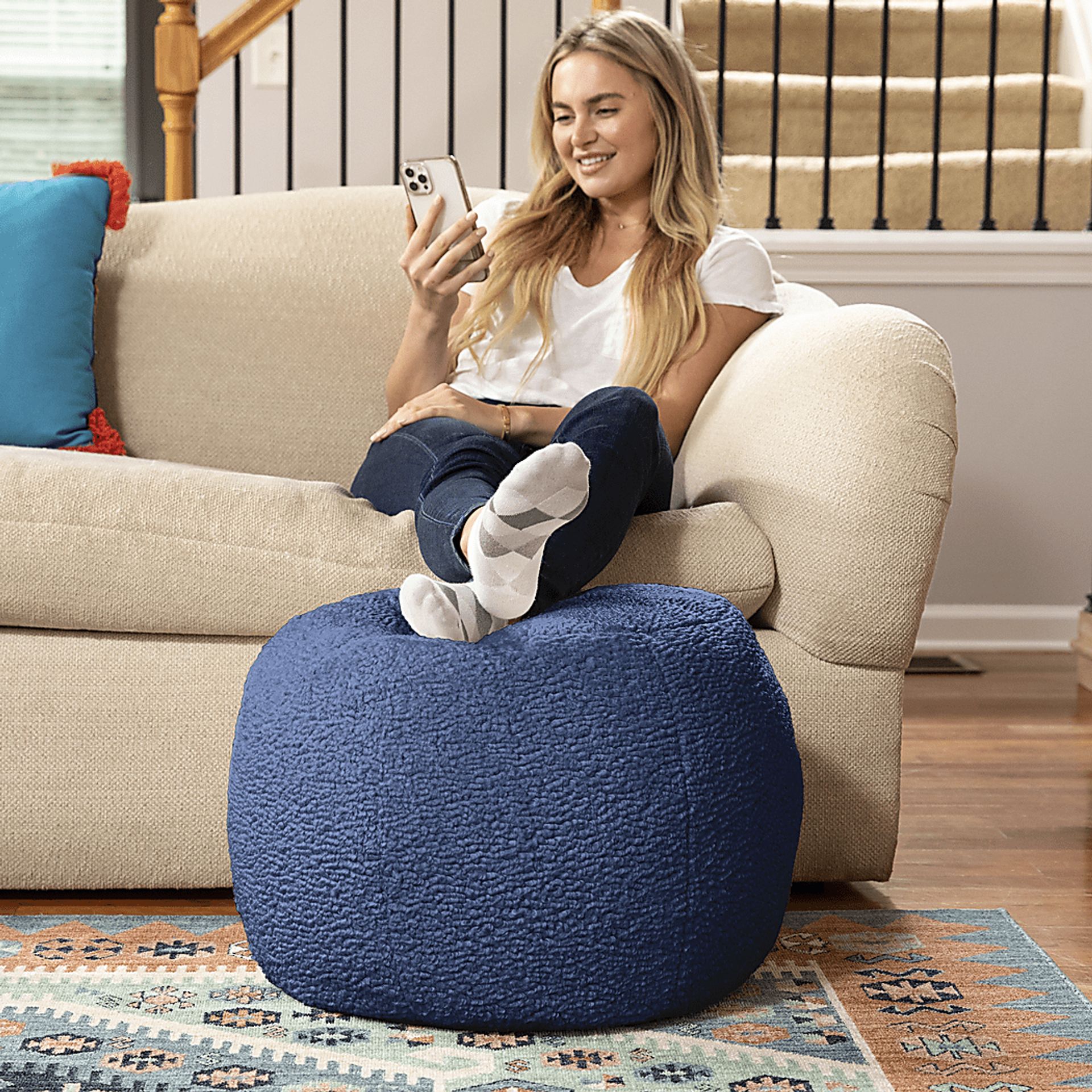 Bansqa I Indigo Shearling Pouf - Image 3