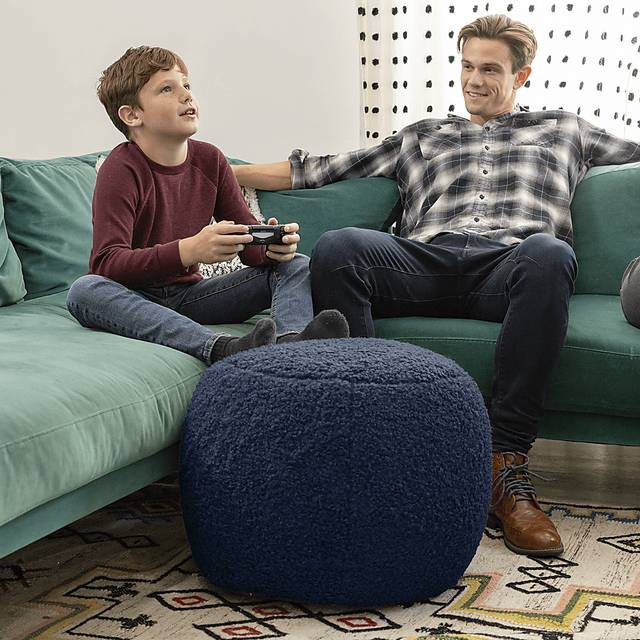 Bansqa I Indigo Shearling Pouf - Thumbnail - Image 4