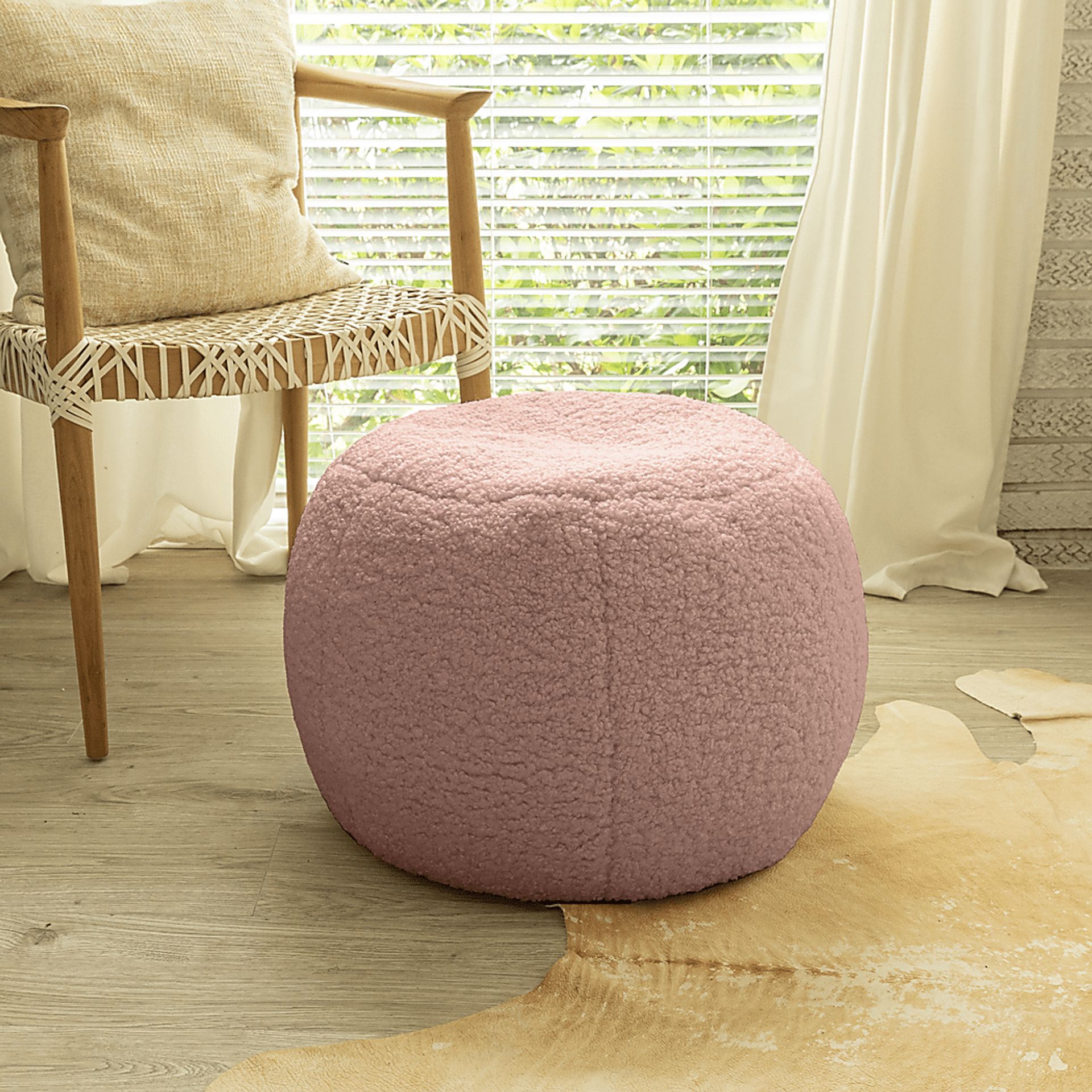 Bansqa I Pink Shearling Pouf - Image 5