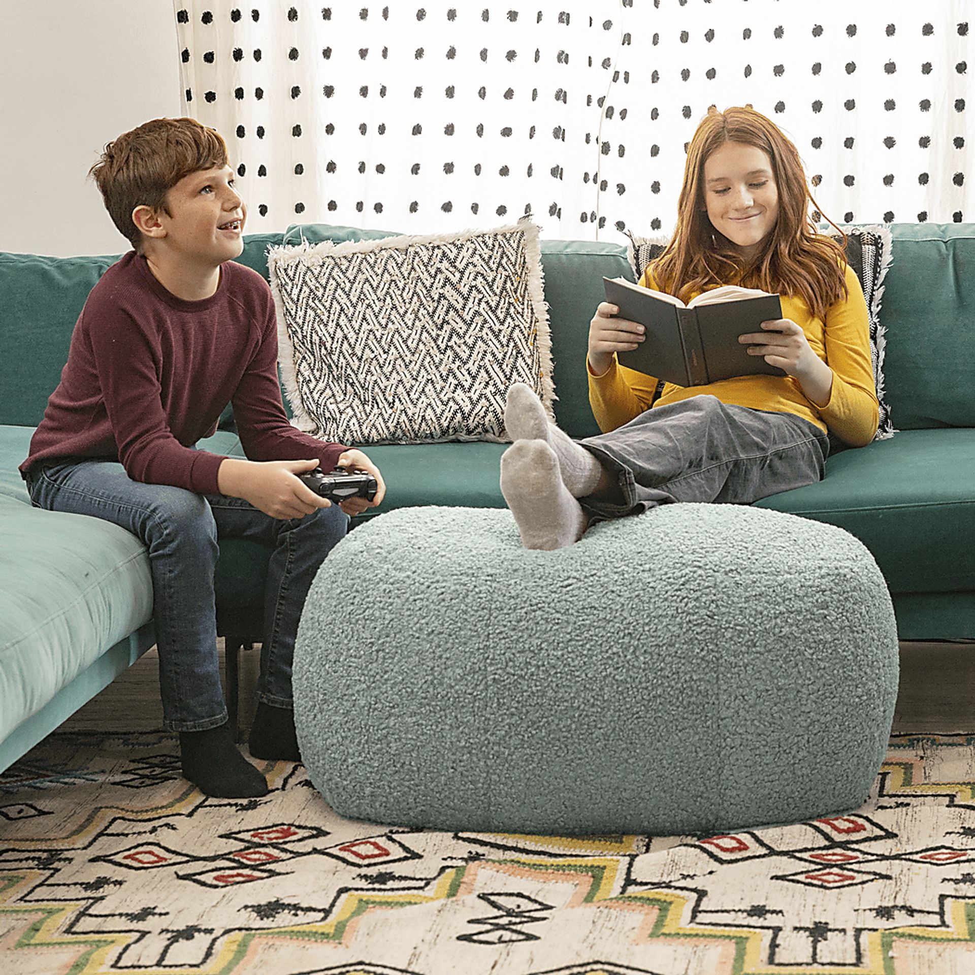 Bansqa II Green Oval Shearling Pouf - Image 4