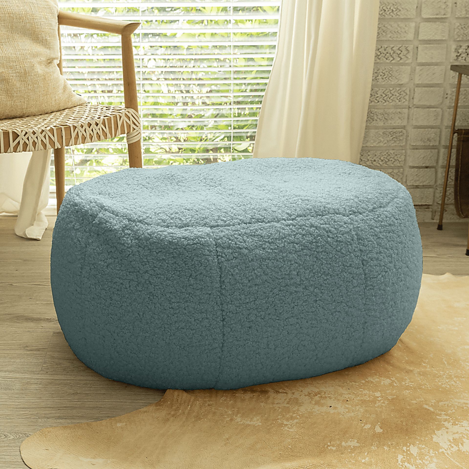 Bansqa II Green Oval Shearling Pouf - Image 5
