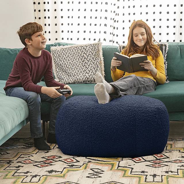 Bansqa II Indigo Oval Shearling Pouf - Thumbnail - Image 4