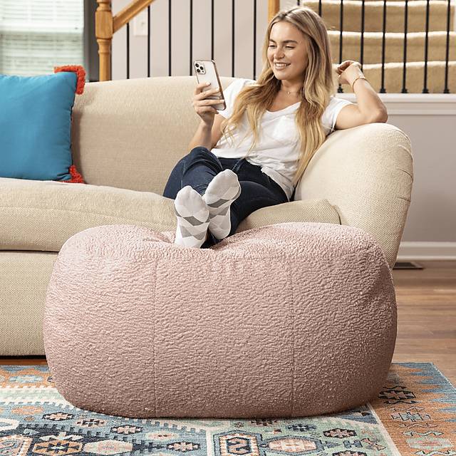Bansqa II Pink Oval Shearling Pouf - Thumbnail - Image 3